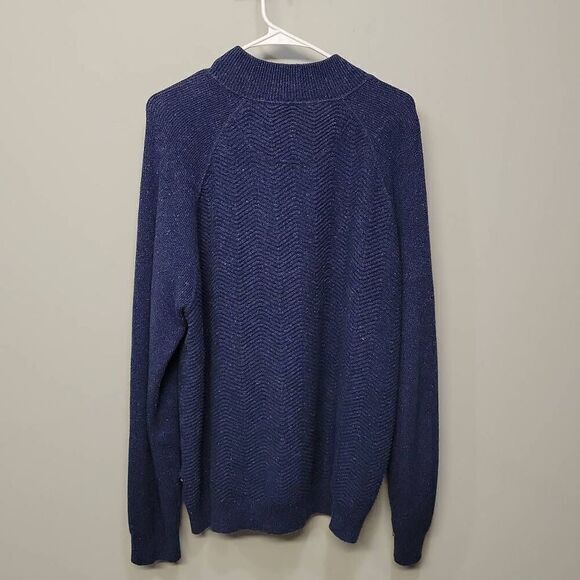 Tommy Bahama Sweater Men Size XL Blue 1/4 Zip Speckle Ribbed Chunky Logo Baggy - Picture 2 of 7